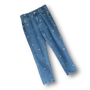 PacSun Blue Denim Ankle Jeans with White Star Embroidery
